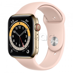 Купить Apple Watch Series 6 // 44мм GPS + Cellular // Корпус из нержавеющей стали золотого цвета, спортивный ремешок цвета «Розовый песок»