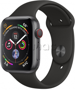 Купить Apple Watch Series 4 // 44мм GPS + Cellular // Корпус из алюминия цвета «серый космос», спортивный ремешок чёрного цвета (MTUW2)