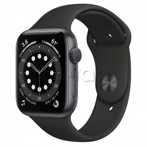 Купить Apple Watch Series 6 // 44мм GPS // Корпус из алюминия цвета «серый космос», спортивный ремешок черного цвета
