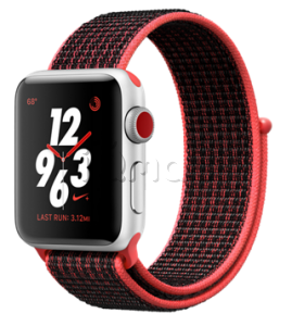 Купить Apple Watch Series 3 Nike+ // 38мм GPS + Cellular // Корпус из серебристого алюминия, спортивный ремешок Nike черного цвета (MQL72)