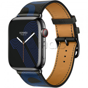 Купить Apple Watch Series 7 Hermès // 45мм GPS + Cellular // Корпус из нержавеющей стали цвета «черный космос», ремешок Single Tour Circuit H цвета Noir/Bleu Électrique