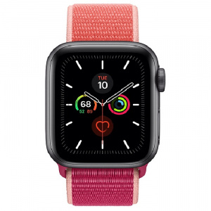 Купить Apple Watch Series 5 // 44мм GPS + Cellular // Корпус из титана цвета «серый космос», спортивный браслет цвета «сочный гранат»