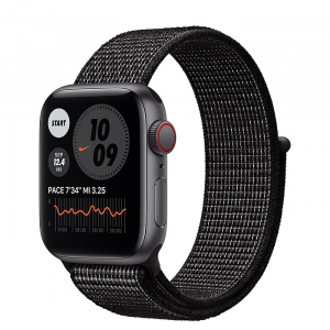 Apple Watch SE // 40мм GPS + Cellular // Корпус из алюминия цвета «серый космос», спортивный браслет Nike чёрного цвета (2020)
