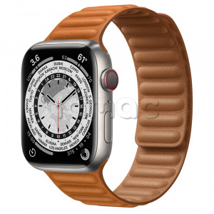 Купить Apple Watch Series 7 // 45мм GPS + Cellular // Корпус из титана, кожаный браслет цвета «золотистая охра», размер ремешка S/M