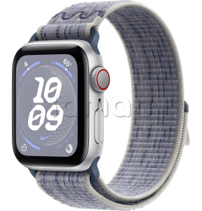 Купить Apple Watch SE // 44мм GPS+Cellular // Корпус из алюминия серебристого цвета, спортивный браслет Nike цвета «Серый/синий» (2024)