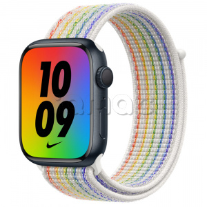 Купить Apple Watch Series 7 // 45мм GPS // Корпус из алюминия цвета «тёмная ночь», спортивный браслет Nike радужного цвета