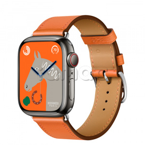 Купить Apple Watch Series 8 Hermès // 41мм GPS + Cellular // Корпус из нержавеющей стали цвета «черный космос», ремешок Single Tour цвета Orange