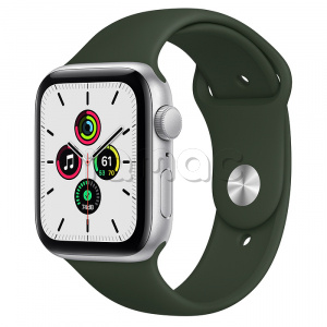 Купить Apple Watch SE // 44мм GPS // Корпус из алюминия серебристого цвета, спортивный ремешок цвета «Кипрский зелёный» (2020)