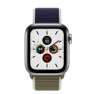 Купить Apple Watch Series 5 // 40мм GPS + Cellular // Корпус из нержавеющей стали, спортивный браслет цвета «лесной хаки»