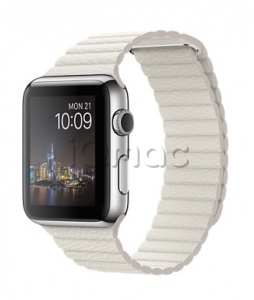 Купить Apple Watch 42 мм, нержавеющая сталь, кожаный ремешок белого цвета