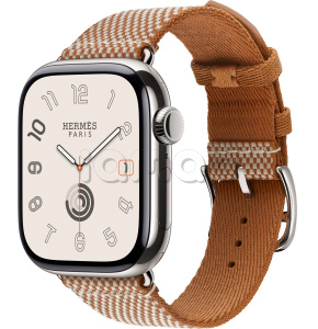 Купить Apple Watch Series 11 // 46мм GPS+Cellular // Корпус из титана серебристого цвета, ремешок Toile H Single Tour цвета Gold/Écru