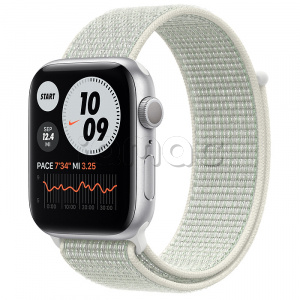 Купить Apple Watch Series 6 // 44мм GPS // Корпус из алюминия серебристого цвета, спортивный браслет Nike цвета «Еловая дымка»