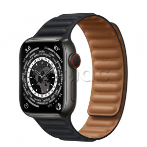 Купить Apple Watch Series 7 // 41мм GPS + Cellular // Корпус из титана цвета «черный космос», кожаный браслет цвета «тёмная ночь», размер ремешка M/L