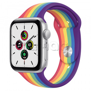 Купить Apple Watch SE // 44мм GPS // Корпус из алюминия серебристого цвета, спортивный ремешок радужного цвета (2020)