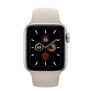 Купить Apple Watch Series 5 // 40мм GPS // Корпус из алюминия серебристого цвета, спортивный ремешок бежевого цвета