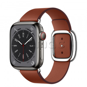Купить Apple Watch Series 8 // 41мм GPS + Cellular // Корпус из нержавеющей стали графитового цвета, ремешок темно-коричневого цвета с современной пряжкой (Modern Buckle), размер ремешка М