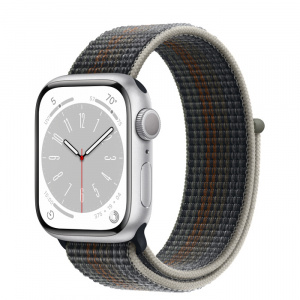Apple Watch Series 8 // 41мм GPS // Корпус из алюминия серебристого цвета, спортивный браслет цвета "темная ночь"