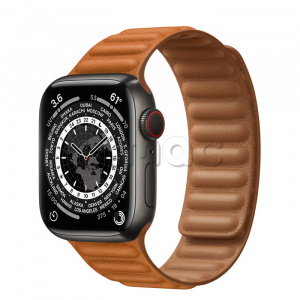 Купить Apple Watch Series 7 // 41мм GPS + Cellular // Корпус из титана цвета «черный космос», кожаный браслет цвета «золотистая охра», размер ремешка M/L