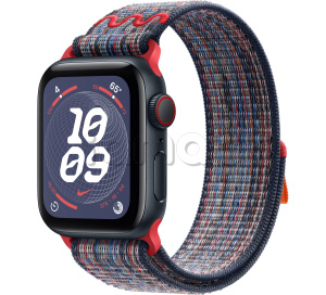 Купить Apple Watch SE // 40мм GPS+Cellular // Корпус из алюминия цвета «тёмная ночь», спортивный браслет Nike цвета «Синий/красный» (2024)