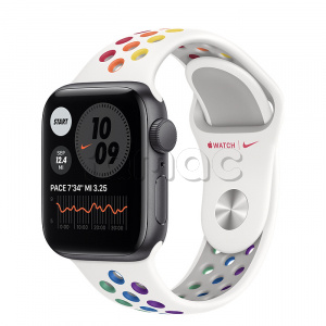 Купить Apple Watch SE // 40мм GPS // Корпус из алюминия цвета «серый космос», спортивный ремешок Nike радужного цвета (2020)