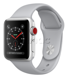Купить Apple Watch Series 3 // 38мм GPS + Cellular // Корпус из серебристого алюминия, спортивный ремешок дымчатого цвета (MQJN2)