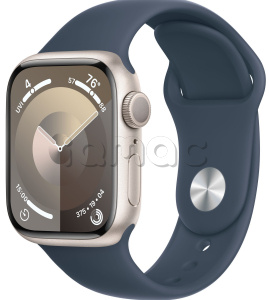 Купить Apple Watch Series 9 // 45мм GPS // Корпус из алюминия цвета "сияющая звезда", спортивный ремешок цвета "штормовой синий"