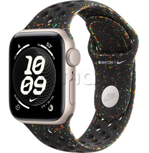 Купить Apple Watch SE 3 // 44мм GPS // Корпус из алюминия цвета "сияющая звезда", спортивный ремешок Nike цвета "полуночный черный" (2025)