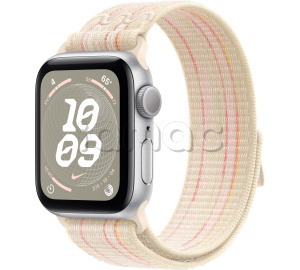 Купить Apple Watch SE // 40мм GPS // Корпус из алюминия серебристого цвета, спортивный браслет Nike цвета «Сияющая звезда/розовый» (2024)