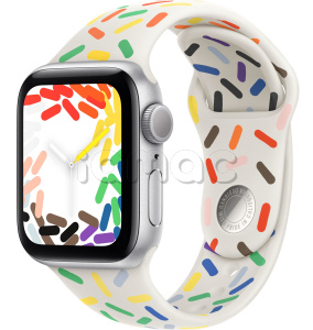 Купить Apple Watch SE // 44мм GPS (Custom) // Корпус из алюминия серебристого цвета, спортивный ремешок цвета Pride Edition (2024)