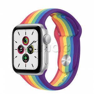 Купить Apple Watch SE // 40мм GPS // Корпус из алюминия серебристого цвета, спортивный ремешок радужного цвета (2020)