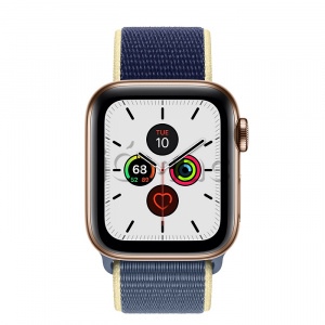 Купить Apple Watch Series 5 // 40мм GPS + Cellular // Корпус из нержавеющей стали золотого цвета, спортивный браслет цвета «морской лёд»