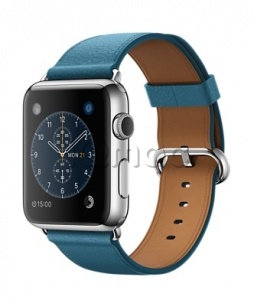 Купить Apple Watch 42 мм, нержавеющая сталь, ремешок цвета «океанская синева» с классической пряжкой