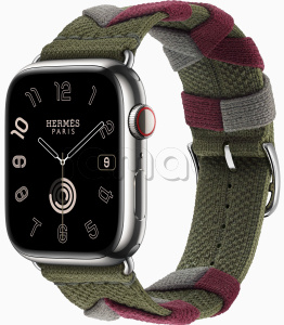 Купить Apple Watch Series 9 Hermès // 45мм GPS+Cellular // Корпус из нержавеющей стали серебристого цвета, ремешок Bridon Single Tour цвета Kaki
