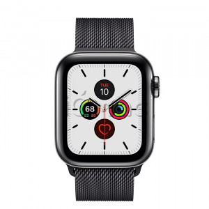 Купить Apple Watch Series 5 // 40мм GPS + Cellular // Корпус из нержавеющей стали цвета «серый космос», миланский сетчатый браслет цвета «чёрный космос»