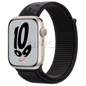 Купить Apple Watch Series 7 // 45мм GPS // Корпус из алюминия цвета «сияющая звезда», спортивный браслет Nike чёрного цвета