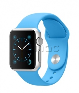 Купить Apple Watch Sport 38 мм, серебристый алюминий, голубой спортивный ремешок