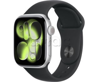 Купить Apple Watch Series 11 // 42мм GPS // Корпус из алюминия серебристого цвета, спортивный ремешок черного цвета