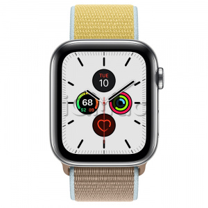 Купить Apple Watch Series 5 // 44мм GPS + Cellular // Корпус из нержавеющей стали, спортивный браслет цвета «верблюжья шерсть»