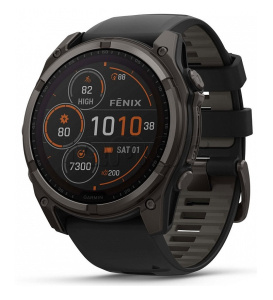 Купить Мультиспортивные часы Garmin Fenix 8 (47mm) Solar, Sapphire, титановый угольно-серый корпус с DLC-покрытием, черный силиконовый ремешок