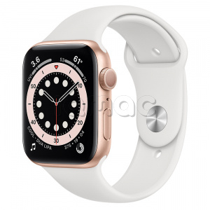 Купить Apple Watch Series 6 // 44мм GPS // Корпус из алюминия золотого цвета, спортивный ремешок белого цвета