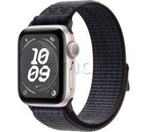 Купить Apple Watch SE // 40мм GPS // Корпус из алюминия цвета «сияющая звезда», спортивный браслет Nike цвета «Черный/синий» (2024)
