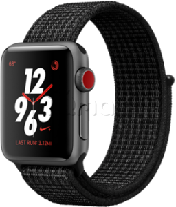 Купить Apple Watch Series 3 Nike+ // 42мм GPS + Cellular // Корпус из серого алюминия, спортивный ремешок Nike черного цвета (MQLF2)