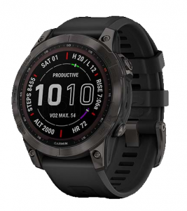 Купить Мультиспортивные часы Garmin Fenix 7 (47mm) Sapphire Solar, титановый серый DLC корпус, черный силиконовый ремешок