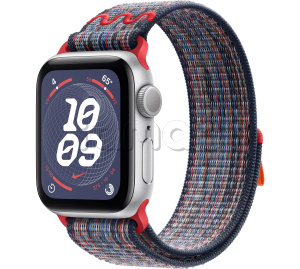Купить Apple Watch SE // 40мм GPS // Корпус из алюминия серебристого цвета, спортивный браслет Nike цвета «Синий/красный» (2024)