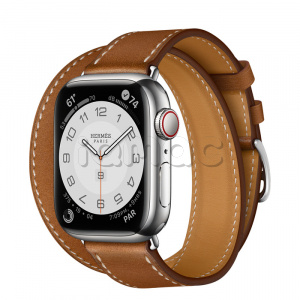 Купить Apple Watch Series 7 Hermès // 41мм GPS + Cellular // Корпус из нержавеющей стали серебристого цвета, ремешок Double Tour Attelage цвета Fauve