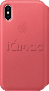 Кожаный чехол Folio для iPhone X / Xs, цвет «розовый пион», оригинальный Apple