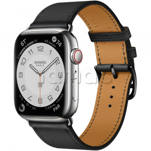 Купить Apple Watch Series 7 Hermès // 45мм GPS + Cellular // Корпус из нержавеющей стали серебристого цвета, ремешок Single Tour цвета Noir