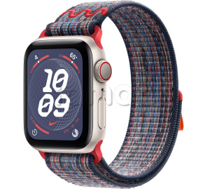 Купить Apple Watch SE // 40мм GPS+Cellular // Корпус из алюминия цвета «сияющая звезда», спортивный браслет Nike цвета «Синий/красный» (2024)