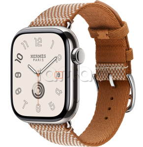 Купить Apple Watch Series 10 Hermès // 42мм GPS+Cellular // Корпус из титана серебристого цвета, ремешок Toile H Single Tour цвета Gold/Écru