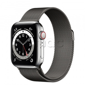 Купить Apple Watch Series 6 // 40мм GPS + Cellular // Корпус из нержавеющей стали серебристого цвета, миланский сетчатый браслет графитового цвета